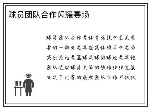 球员团队合作闪耀赛场