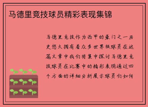 马德里竞技球员精彩表现集锦